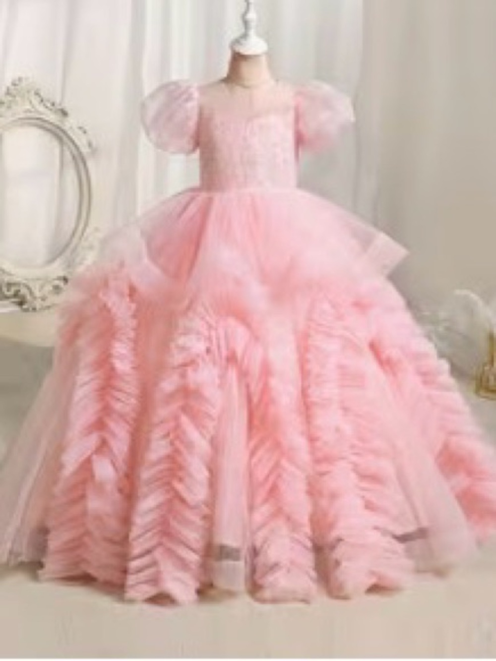 Princess-Style Pink Ruffle Tulle Formal Dress for Kids -beautiful Wicked costume